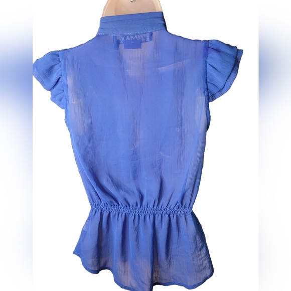 Miley Cyrus & Max Azria Blue Ruffled Buttoned Ruffled Front Blouse. Sz S - Picture 3 of 5